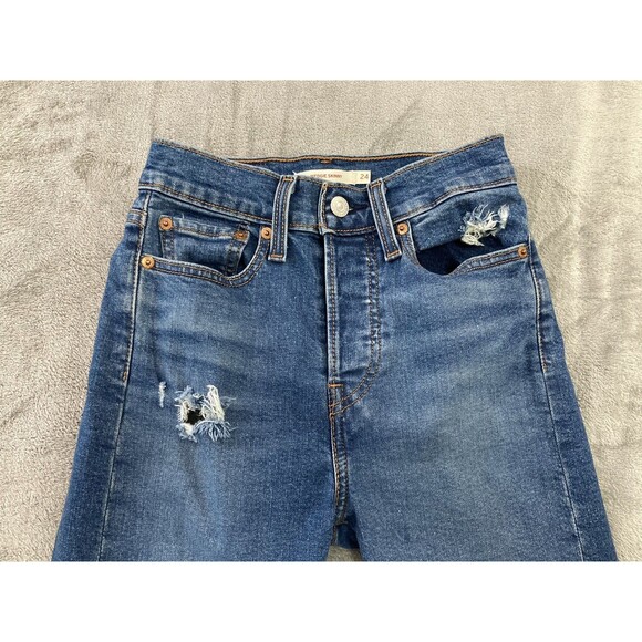 Levi’s Women’s 24 Blue Wedgie Skinny Jeans Distressed Holes Casual Grunge - Picture 4 of 14